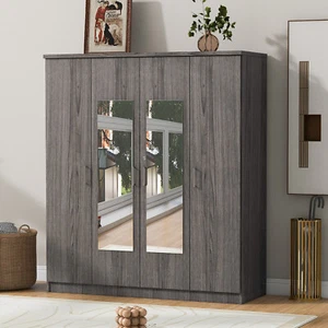 4-Doors Wooden Wardrobe Mirror Armoire Closet Organizer Storage Cabinet Drawer - Picture 1 of 12
