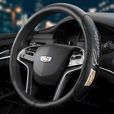 Genuine Leather Black New 15" Diameter Car Steering Wheel Cover For CADILLAC