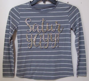 Girls Arizona Jeans Co Gray Silver Glitter Saturyayy! LS Striped T Shirt 7-8 - Picture 1 of 2
