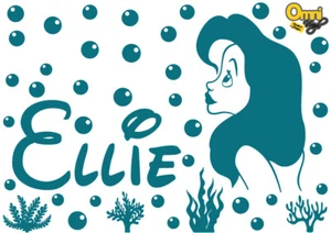 PERSONALISED DISNEY STYLE CUSTOM NAME VINYL STICKER DECAL Ariel Mermaid BedRoom - Picture 1 of 2