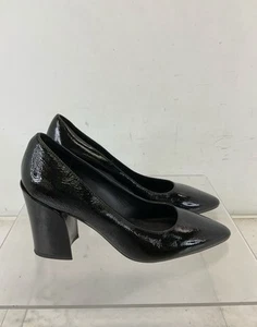 Aquatalia Black Textured Patent Leather Pointed-Toe Block Heel Pumps Size 8 - Picture 1 of 7