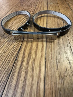White House Black Market Belt Silver Bow Black Genuine Leather Belt Size XS - Image 1 of 4