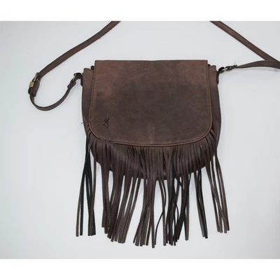 Browning Brown Faux Leather Fringe Crossbody Bag Small Purse - Image 1 of 4