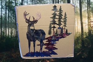 Cabin Wall Decor Metal art nature Plasma Cut Mountain Deer Scene Home Design - Picture 1 of 6