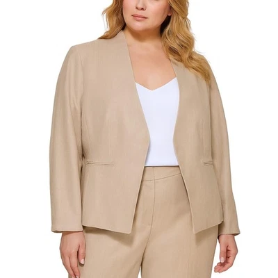 Calvin Klein 亚麻混纺西装外套 22 小麦米色开襟 | 别致 Corpcore 豪华 — 第 1/4 张图片