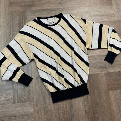 Vintage Regency Collection Metallic Stripe Sweater Womens XL Gold Silver Holiday - Image 1 of 4