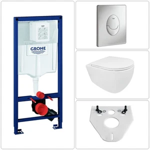 Wand-WC spülrandlos SoftClose WC-Sitz & Grohe Vorwandgestell+Drückerplatte chrom - Bild 1 von 10