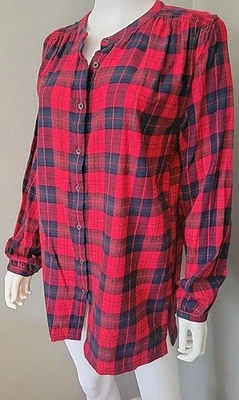 Blusa túnica polar a cuadros Lands End para mujer mediana manga larga roja usada en excelente estado Foto 1 de 4