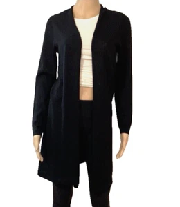 Cárdigan plumero largo de lana de lino negro para mujer Eileen Fisher talla S minimalista - Imagen 1 de 4