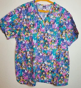 Women's Medical Nurse Scrub Top XL Raggedy Ann Andy Humorous funny Memes - Picture 1 of 7