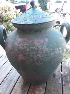 HUGE ANTIQUE TERRACOTTA URN Old Indoor Outdoor Home or Garden Art URN  27" X 22" - Picture 1 of 9