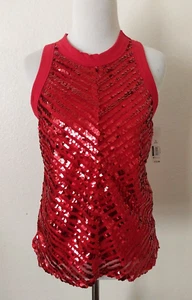 NO BOUNDARIES TANK TOP RED SEQUIN OVERLAY SLEEVELESS WOMEN JUNIOR'S SMALL - Picture 1 of 13