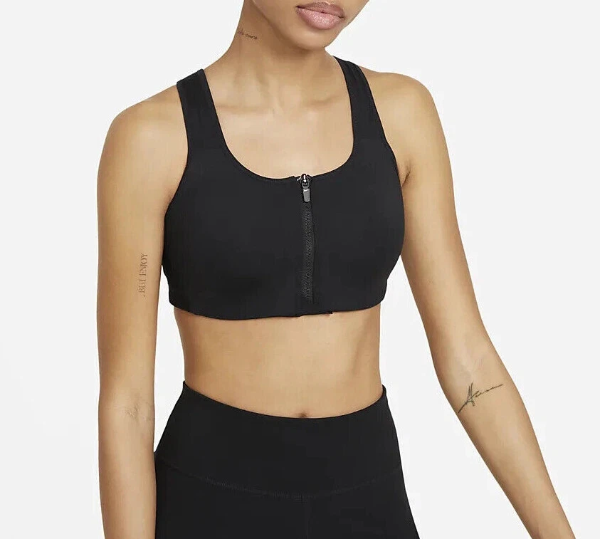 NIKE Womens High-Support Padded Zip-Front Black Sports Bra Size Small