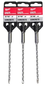 Milwaukee 2-Cutter Carbide Tip For SDS Plus Hammers 3/16" X 6 - Concrete (3 Pk) - Picture 1 of 10
