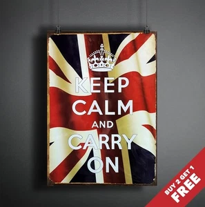 KEEP CALM AND CARRY ON POSTER A3 A4 * UK FLAGGE UNION JACK 2. WELTKRIEG VINTAGE WERBUNG - Bild 1 von 2