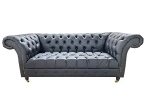 Sofá negro 3 plazas tela madera moderno diseño Chesterfield lujo instantáneo - Imagen 1 de 3
