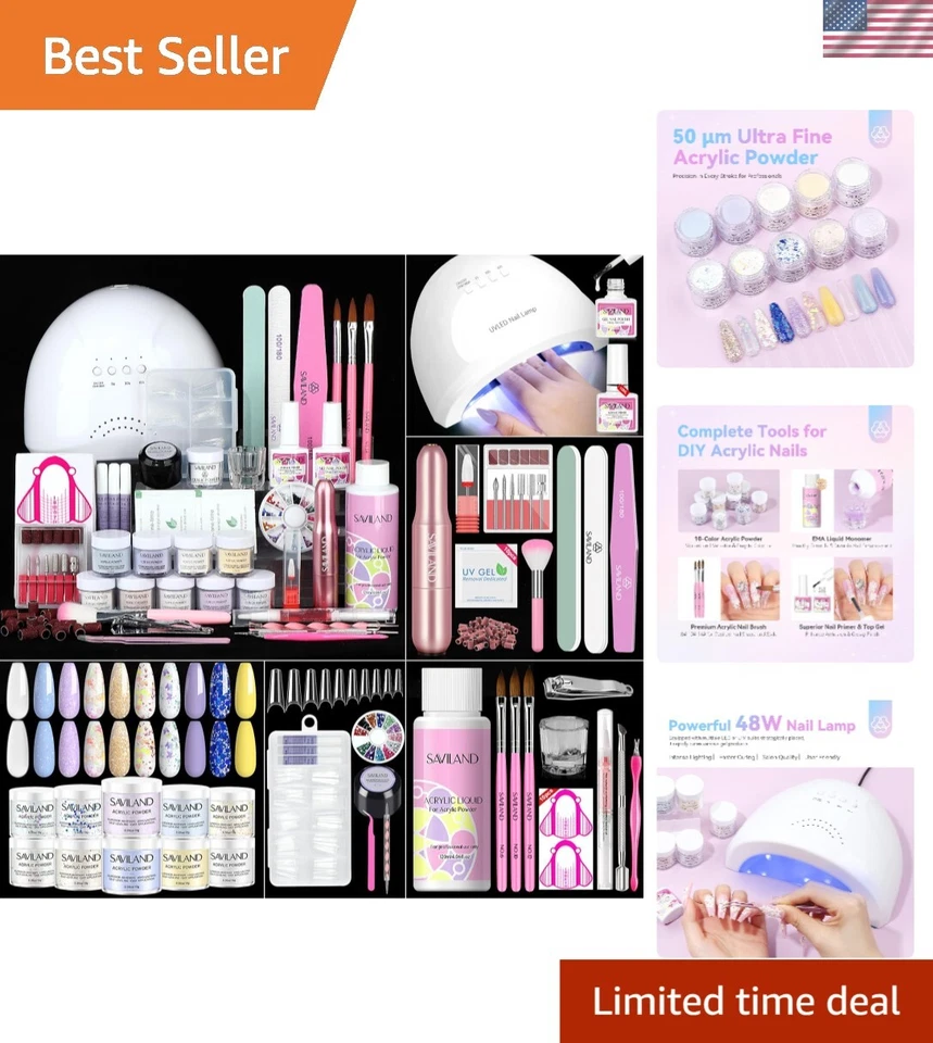 Kit de uñas acrílicas todo en uno: lámpara de 48 W, taladro de uñas y cepillos para uñas impresionantes Foto 1 de 4