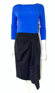 NWT Teri Jon Royal Blue Black Colorblock Knit Pleat Sheath Dress Sz 6 **READ** - Picture 1 of 24