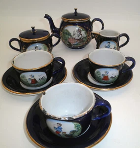 Rare Cobalt blue graniteware enamelware doll child tea set 11 pcs - Picture 1 of 10