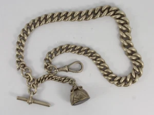 Antike Albert Kette Sterling Silber T Bar 925 Achat Anhänger 85,1 g ic28 - Bild 1 von 6