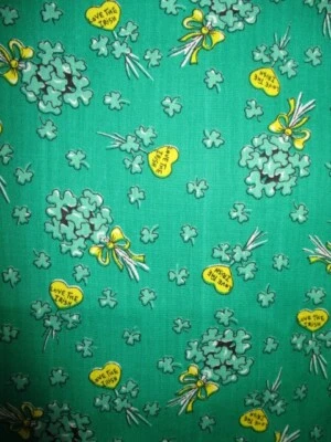 VTG General Fabrics Green "Love the Irish" Floral Bouquet Fabric 1yd + 33" x 45" - Image 1 of 3