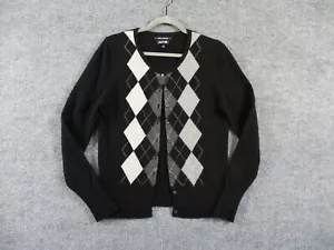 Apt 9 Sweater Womens Large Black Gray Cashmere Argyle Cardigan Lightweight Soft - Picture 1 of 15