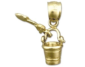 Mini ciondolo secchio e pala 3D in oro 14 carati - Foto 1 di 6