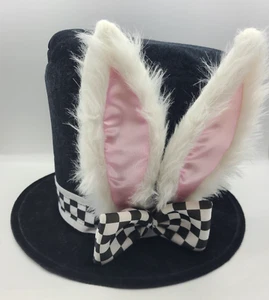 Mad Hatter Top Hat Adult Unisex Black Rabbit Ear Alice In Wonderland Costume Cap - Picture 1 of 11