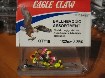 10 gabaritos de pesca com cabeça de bola de garra de águia variedade de cabeças de bola e ganchos 1/32 oz - Imagem 1 de 2