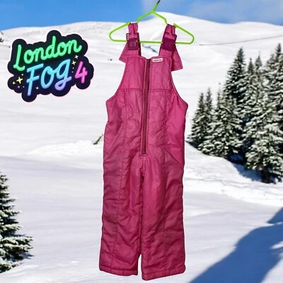 Vtg London Fog Girls Size 4 Pink Nylon Snow Bib Overalls W/Adjustable Straps - Image 1 of 4