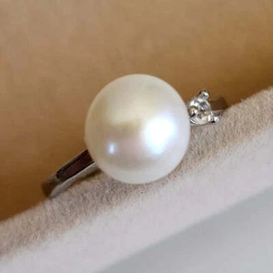14K White Gold Plated Freshwater Glare White Pearl Finger Ring - Picture 1 of 8