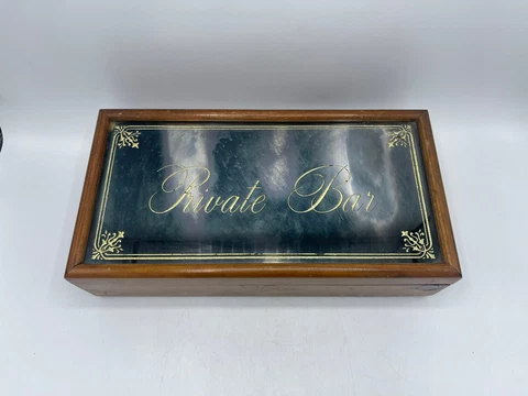 Vintage 1974 Wood Glassics “Private Bar” Mirror Liquor Bar Cabinet Case Cover