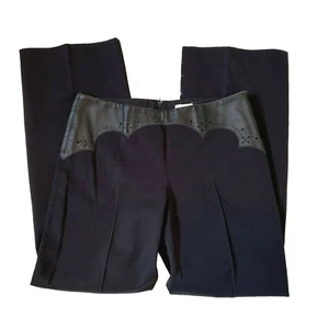 elevenses pants size 10 anthropologie black leather trim wide leg cotton - Picture 1 of 5