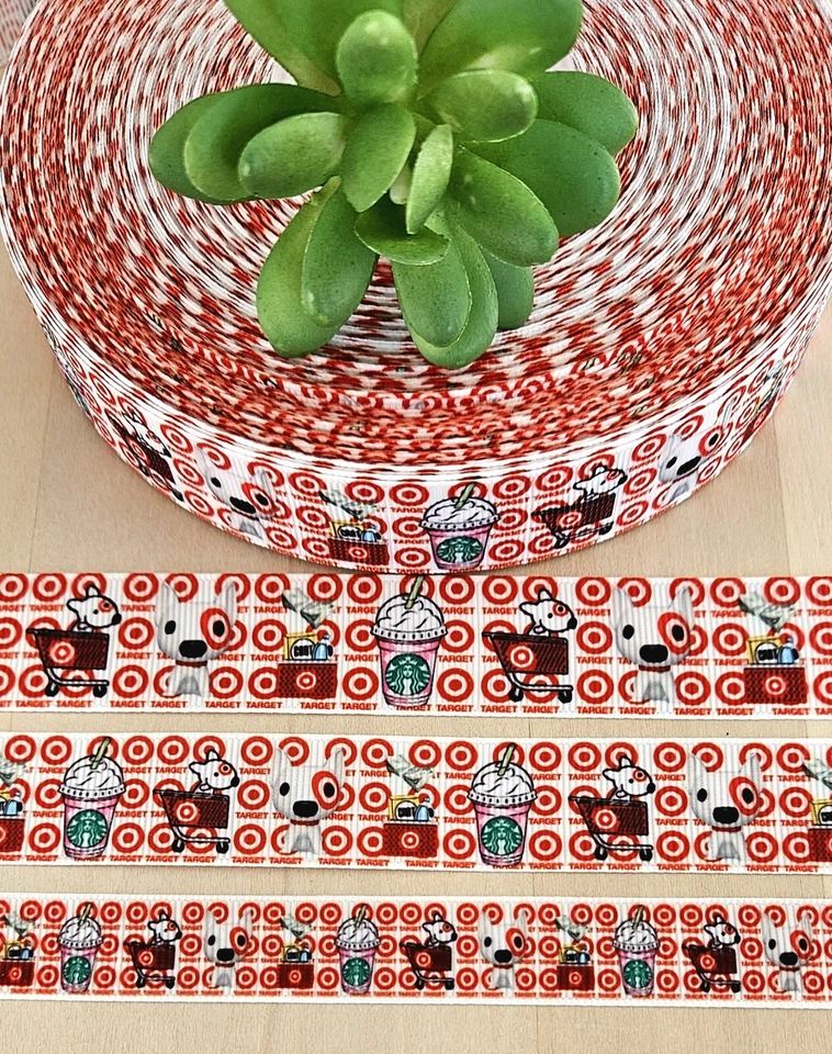 5/8, 7/8, 1 & 1.5" (1 YD) Shopping Ribbon Target Bullseye Starbucks Red Cart - Image 1 of 1