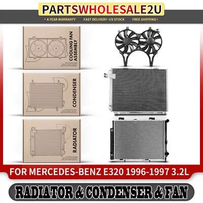 3x Radiator & AC Condenser & Cooling Fan Kit for Mercedes-Benz E320 96-97 3.2L - Image 1 of 4