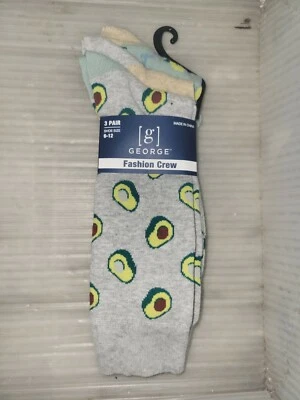 Nuevos 3 pares de calcetines George, estampado de aguacate, tripulación de moda, calcetines de golf talla 6-12 Foto 1 de 3
