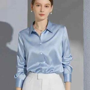 Camisas y blusas con acabado satinado a juego para mujer ropa informal top OL largo - Imagen 1 de 30