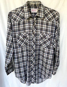 VTG 70s..WRANGLER..WESTERN..PEARL SNAP..LONG TAILS..SHIRT..MEN L..USA - Picture 1 of 4