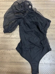 ASOS DESIGN NaaNaa, sweetheart puff sleeve one shoulder bodysuit sz S cute party - Picture 1 of 13