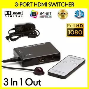 HDMI Selector 3-In 1-Out Switcher 4K 30Hz Full HD Switch with IR Remote Control - Picture 1 of 4