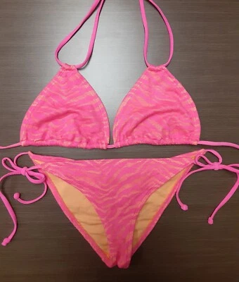 Bikini Bongo Rosa Cebra Encaje/Naranja Corbata Lateral Scrunch Butt Talla L Foto 1 de 4