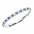 0.30 Ct Round Diamond & Blue Sapphire Half Eternity Wedding Ring 9K White Gold