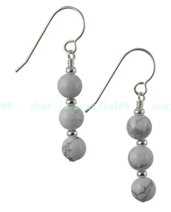 Wonderful Fashion 6mm White Howlite Round Gemstone Beads Drop Hook Earrings - Picture 1 of 12