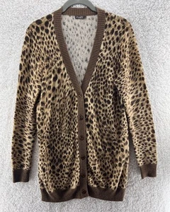J. McLaughlin Women’s Cashmere Brown Animal Print Button Cardigan Sweater Small - Picture 1 of 9