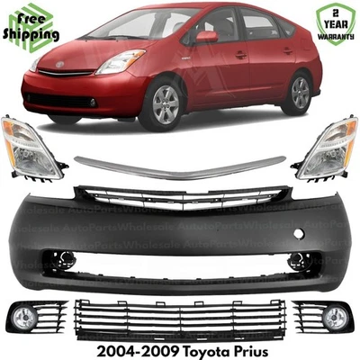 Front Bumper Cover Primed Plastic & Headlights Kit For 2004-2009 Toyota Prius Foto 1 de 4