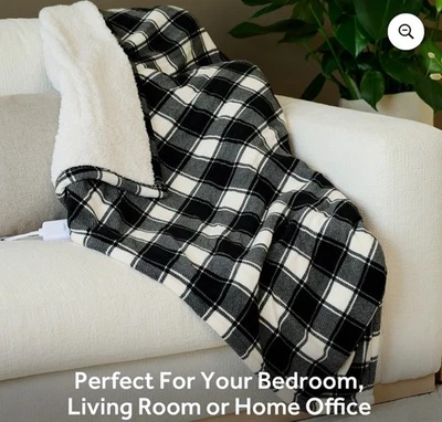 Micropeluche Sunbeam Sherpa tiro térmico negro/blanco BÚFALO CUADROS 50" X 60" más suave Foto 1 de 4