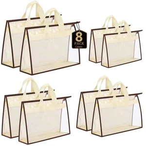 8 Pack Handbag Dust Bags Clear Purse Storage Organizer For Closet Hanging Zipper - Picture 1 of 7
