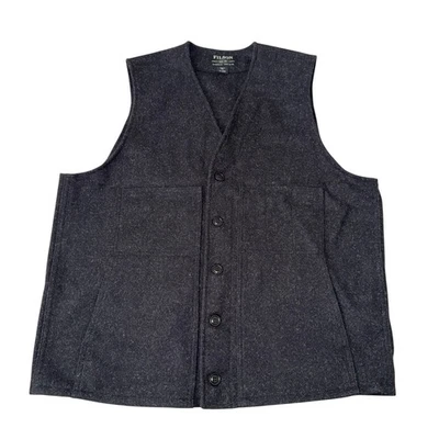 Chaleco de Lana Filson Mackinaw Hombre XL Largo Gris 100% Lana Virgen Botón Foto 1 de 4