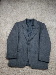 Vintage Farah Blazer Jacket 40 Short Gray Tweed Wool Herringbone 2 Button - Picture 1 of 17