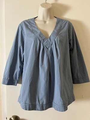 Pulôver feminino Patagonia tamanho 10 grande blusa azul listrada punho de botão - Imagem 1 de 4